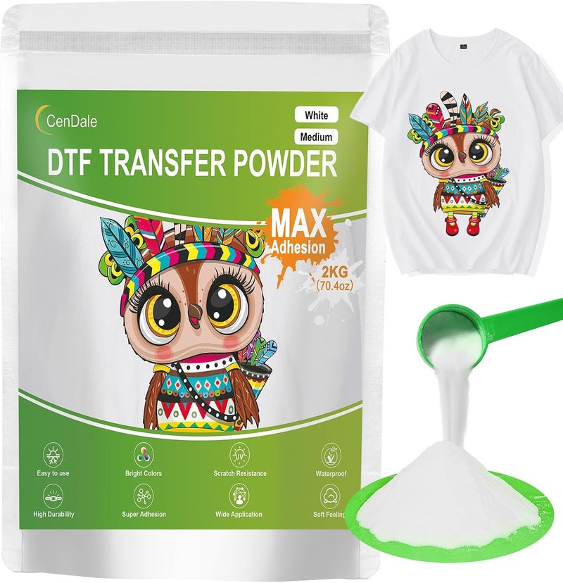 CenDale 2KG/70.4OZ White DTF Transfer Powder: Hot Melt Adhesive Digital DTF Transfer Powder for Sublimation, Ideal for All Fabrics Including Jeans/Cotton T-Shirts, Compatible with DTF/DTG Printers - Image 1